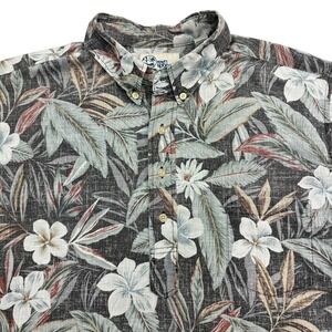 Reyn Spooner Shirt Mens XL Gray Floral Hawaiian Aloha Popover Print Button Down